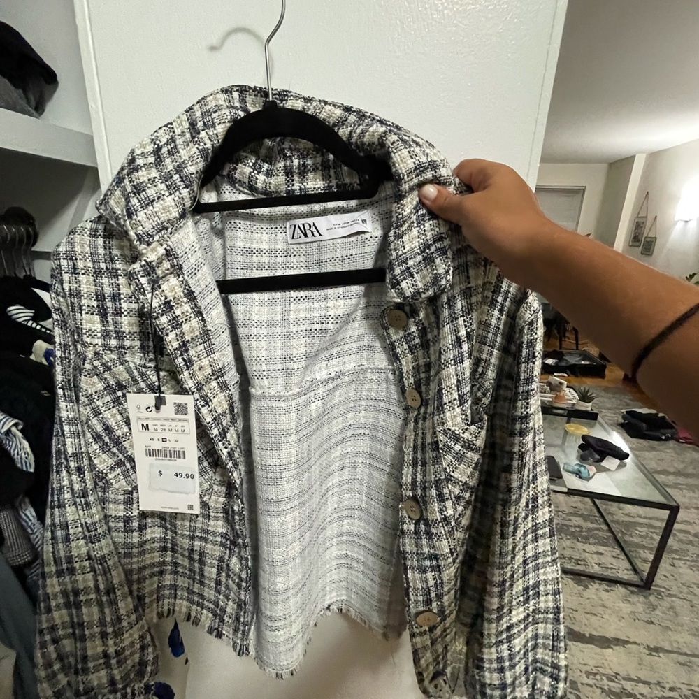 Zara. Brand new with tags. Short plaid jacket. Med